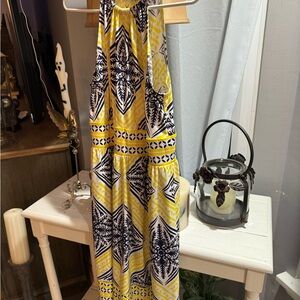London Times Yellow and Blue Patterned Dress Size 10